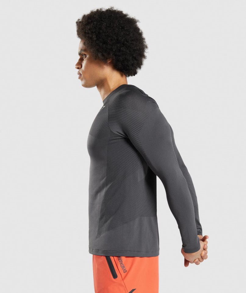 Men's Gymshark Apex Seamless Long Sleeve T-Shirts Dark Grey | CA 017NA8